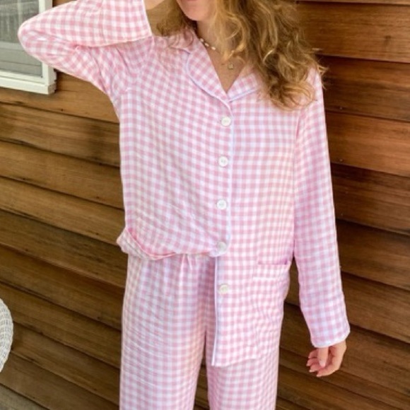 SLEEPER Party Pajama Set Top in Pink White Gingham Peter Pan (Top Only) LARGE - Picture 12 of 12